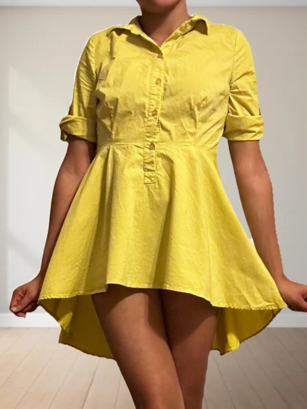 New York & Company Chartreuse High-Low Shirt Dress Size Large